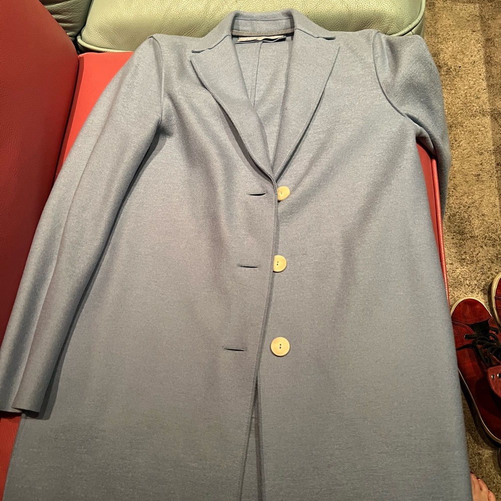 Classic Blue Trench Coat with Notched Lapels